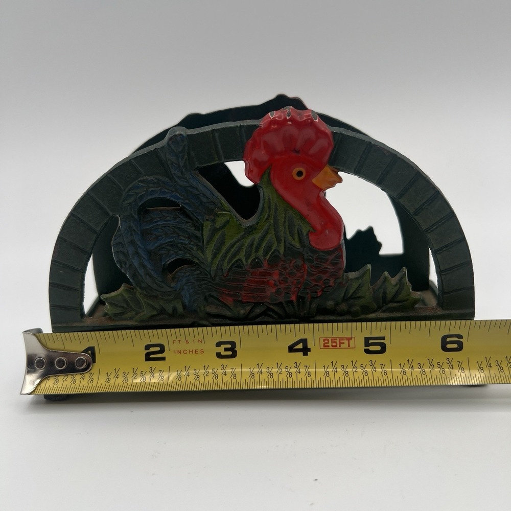 ROOSTER CHICKEN CAST IRON NAPKIN MAIL HOLDER HAND PAINTED OLD DUTCH 2002